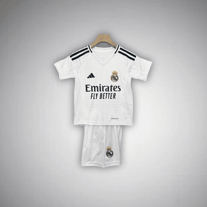 24/25 Real Madrid Home Kids Size Kit from FootballPrestige.club - Premium Football Kits