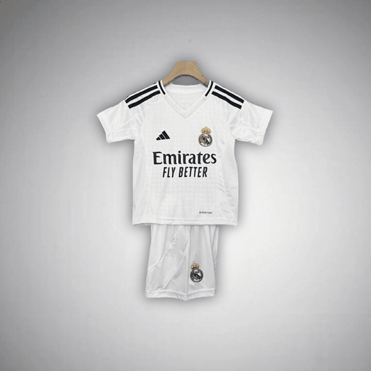 24/25 Real Madrid Home Kids Size Kit from FootballPrestige.club - Premium Football Kits