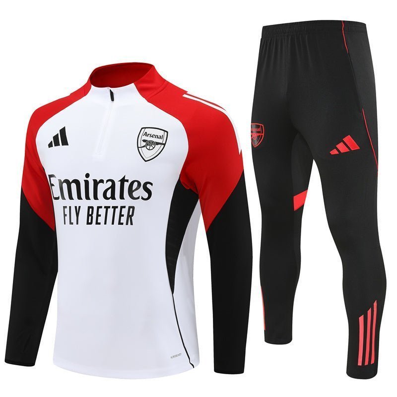 25/26 Arsenal White/Red Kids Size Tracksuit from FootballPrestige.club - Premium Football Kits