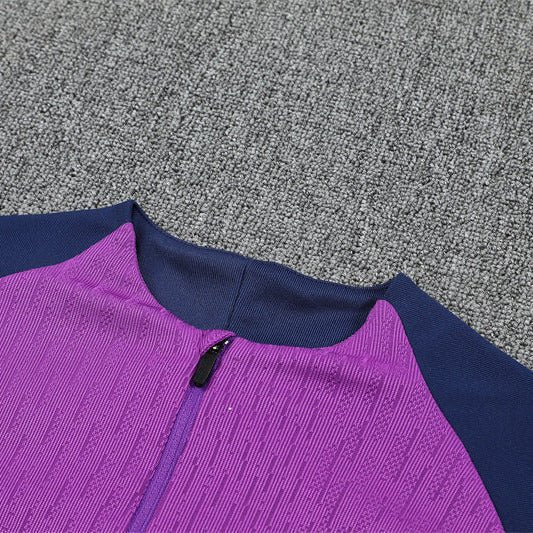 25/26 FC Barcelona Half Zip Training Purple/Blue Kids Size Tracksuit from FootballPrestige.club - Premium Football Kits