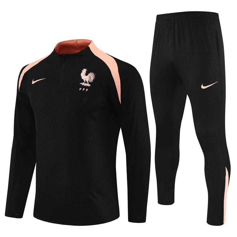 25/26 France Training Black/Light Pink Kids Size Tracksuit from FootballPrestige.club - Premium Football Kits