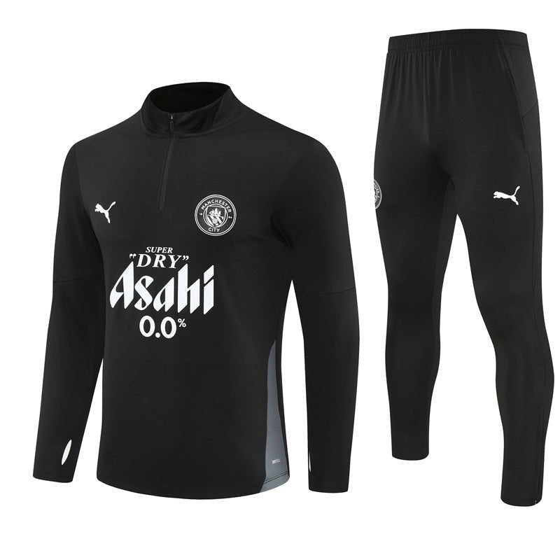 25/26 Manchester City x Asahi Black Tracksuit from FootballPrestige.club - Premium Football Kits