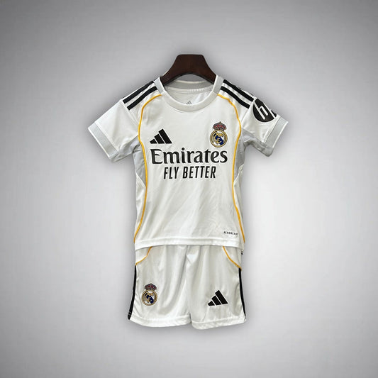 25/26 Real Madrid Home Kids Size Kit from FootballPrestige.club - Premium Football Kits