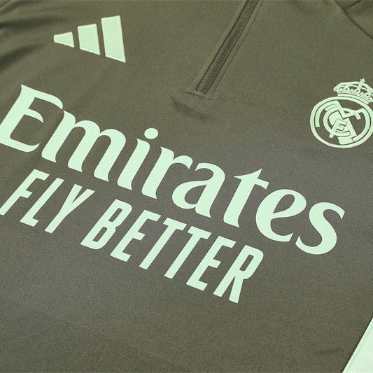 25/26 Real Madrid Training Dark Olive Kids Size Tracksuit from FootballPrestige.club - Premium Football Kits