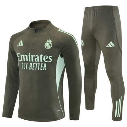 25/26 Real Madrid Training Dark Olive Kids Size Tracksuit from FootballPrestige.club - Premium Football Kits