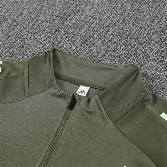25/26 Real Madrid Training Dark Olive Kids Size Tracksuit from FootballPrestige.club - Premium Football Kits