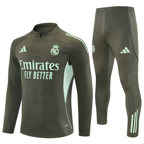 25/26 Real Madrid Training Dark Olive Tracksuit from FootballPrestige.club - Premium Football Kits