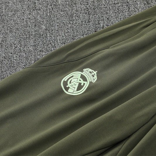 25/26 Real Madrid Training Dark Olive Tracksuit from FootballPrestige.club - Premium Football Kits