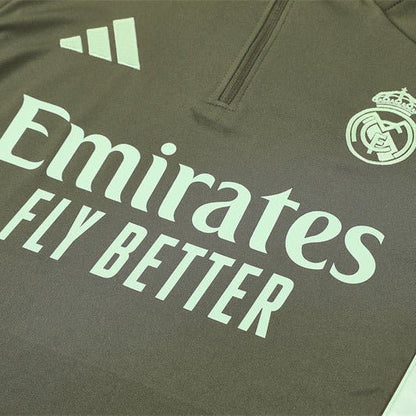25/26 Real Madrid Training Dark Olive Tracksuit from FootballPrestige.club - Premium Football Kits