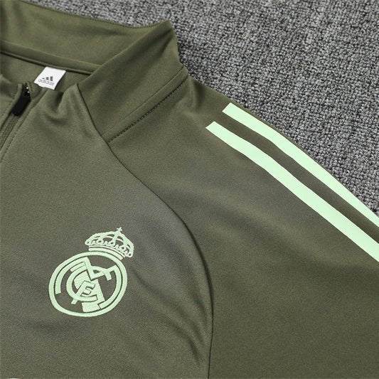 25/26 Real Madrid Training Dark Olive Tracksuit from FootballPrestige.club - Premium Football Kits