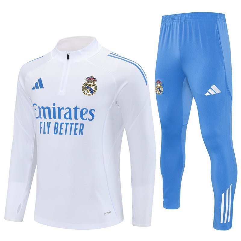 25/26 Real Madrid Training White/Light Blue Tracksuit from FootballPrestige.club - Premium Football Kits