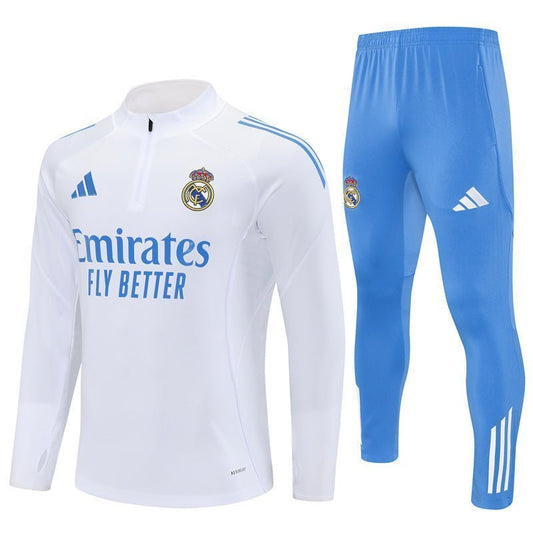 25/26 Real Madrid Training White/Light Blue Tracksuit from FootballPrestige.club - Premium Football Kits