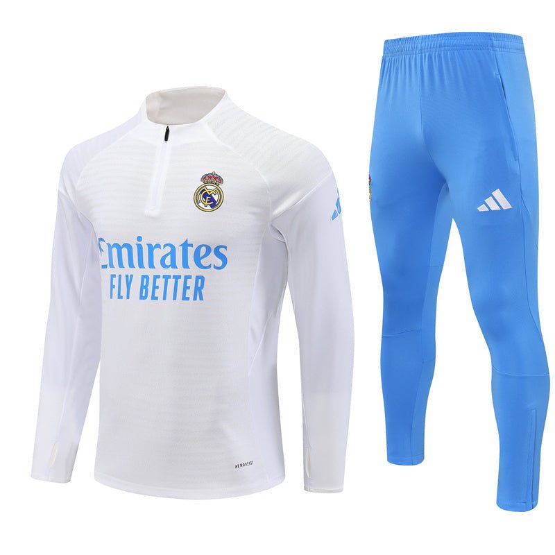 25/26 Real Madrid Training White/Light Blue Tracksuit from FootballPrestige.club - Premium Football Kits