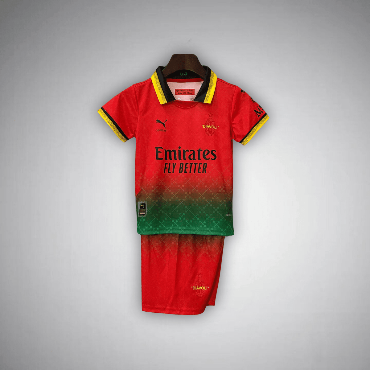 AC Milan x Off-White Premium Kids Size Kit from FootballPrestige.club - Premium Football Kits