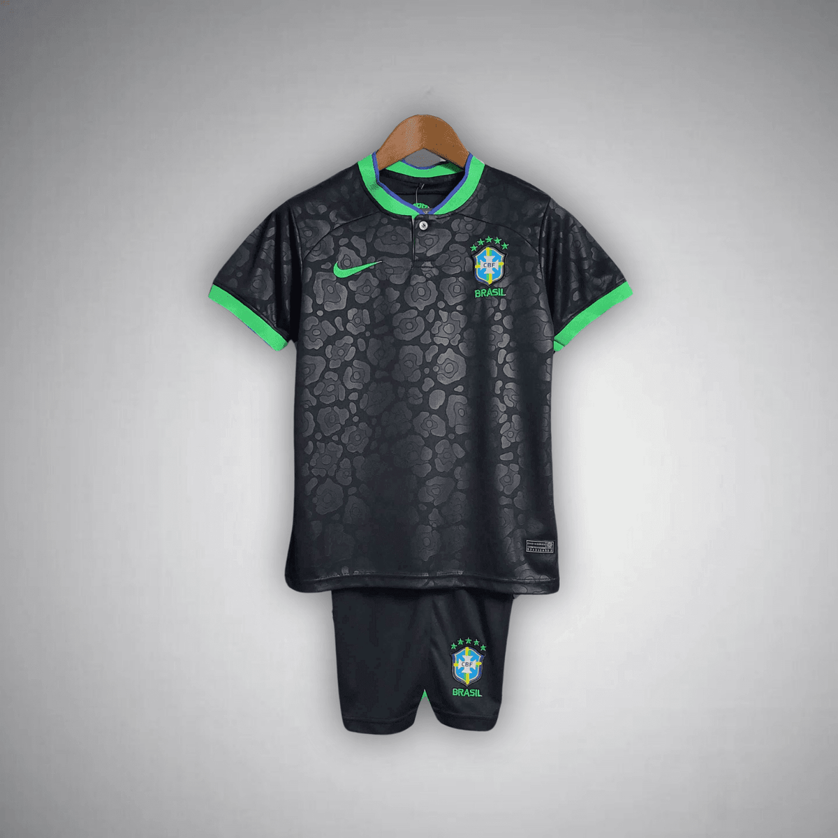 Brazil "Black Leopard" Premium Kids Size Kit from FootballPrestige.club - Premium Football Kits