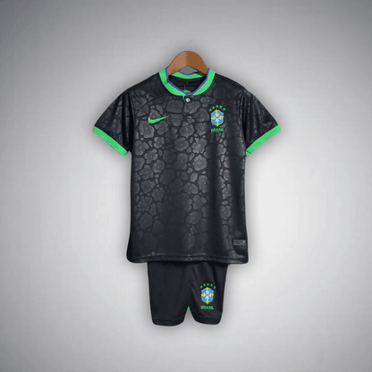 Brazil "Black Leopard" Premium Kids Size Kit from FootballPrestige.club - Premium Football Kits