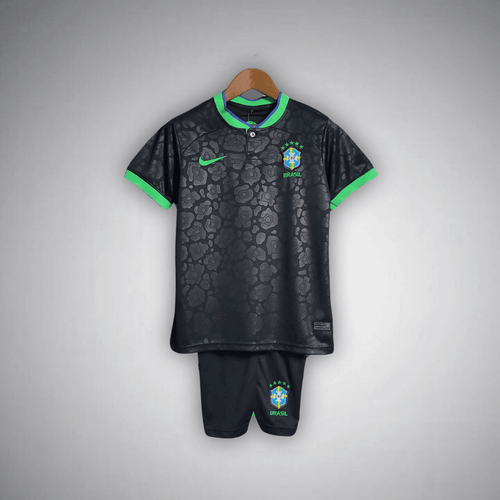 Brazil "Black Leopard" Premium Kids Size Kit from FootballPrestige.club - Premium Football Kits
