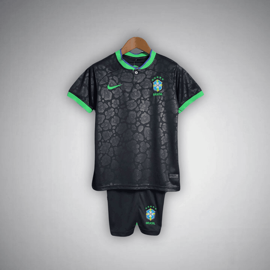 Brazil "Black Leopard" Premium Kids Size Kit from FootballPrestige.club - Premium Football Kits