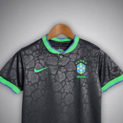 Brazil "Black Leopard" Premium Kids Size Kit from FootballPrestige.club - Premium Football Kits