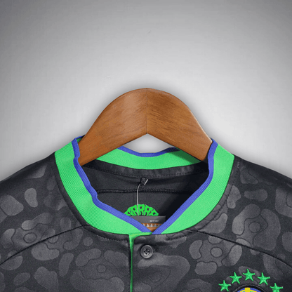 Brazil "Black Leopard" Premium Kids Size Kit from FootballPrestige.club - Premium Football Kits