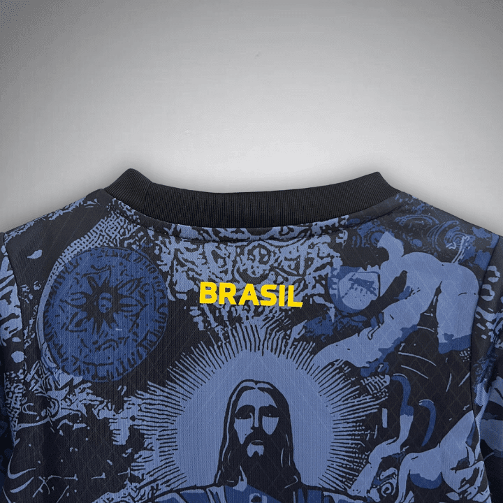 Brazil "Jesus" Premium Blue Kids Size Kit from FootballPrestige.club - Premium Football Kits