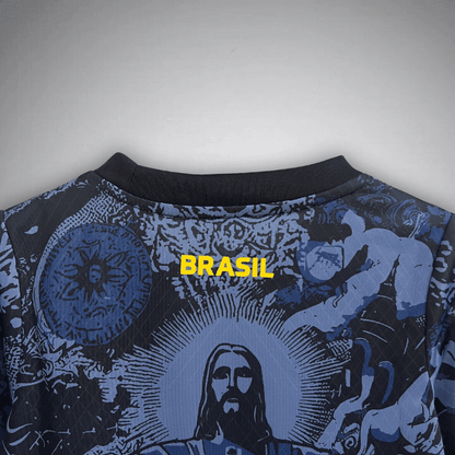 Brazil "Jesus" Premium Blue Kids Size Kit from FootballPrestige.club - Premium Football Kits
