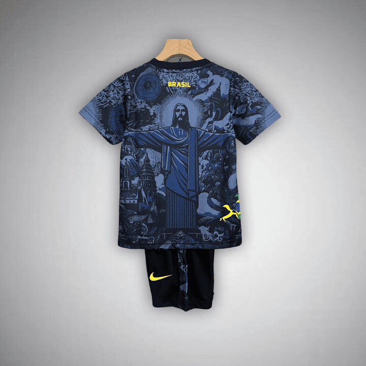 Brazil "Jesus" Premium Blue Kids Size Kit from FootballPrestige.club - Premium Football Kits