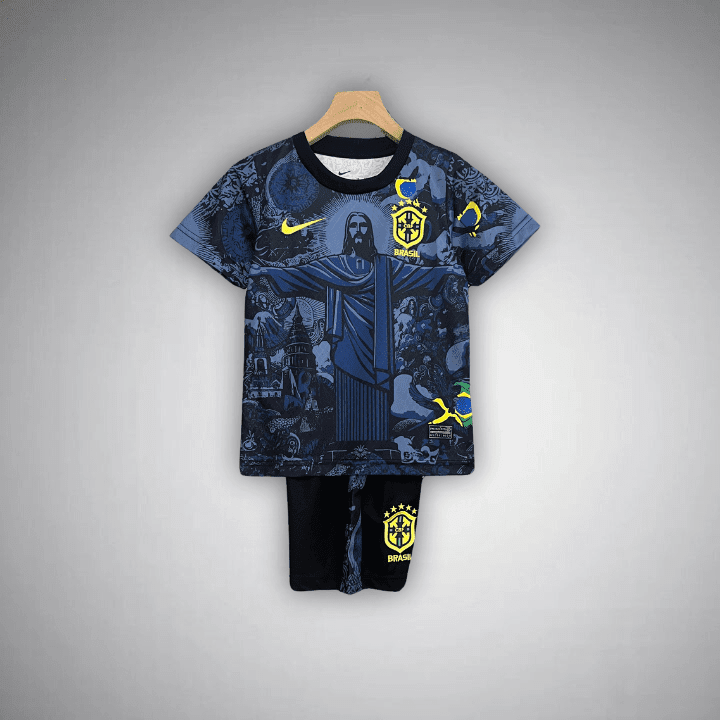 Brazil "Jesus" Premium Blue Kids Size Kit from FootballPrestige.club - Premium Football Kits