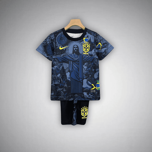 Brazil "Jesus" Premium Blue Kids Size Kit from FootballPrestige.club - Premium Football Kits