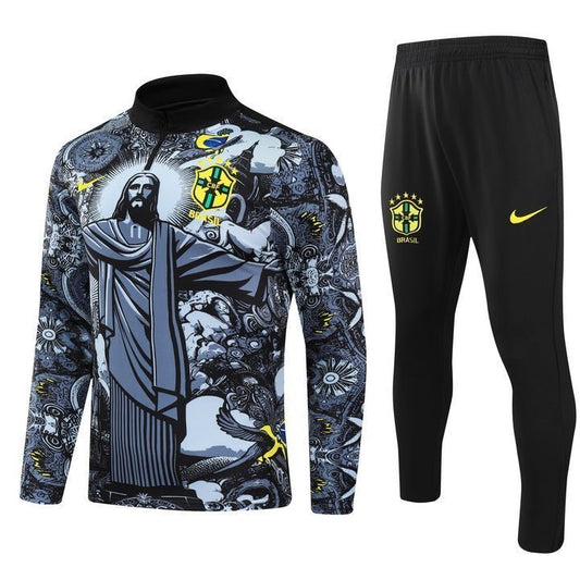 Brazil "Jesus" Premium Kids Size Tracksuit from FootballPrestige.club - Premium Football Kits