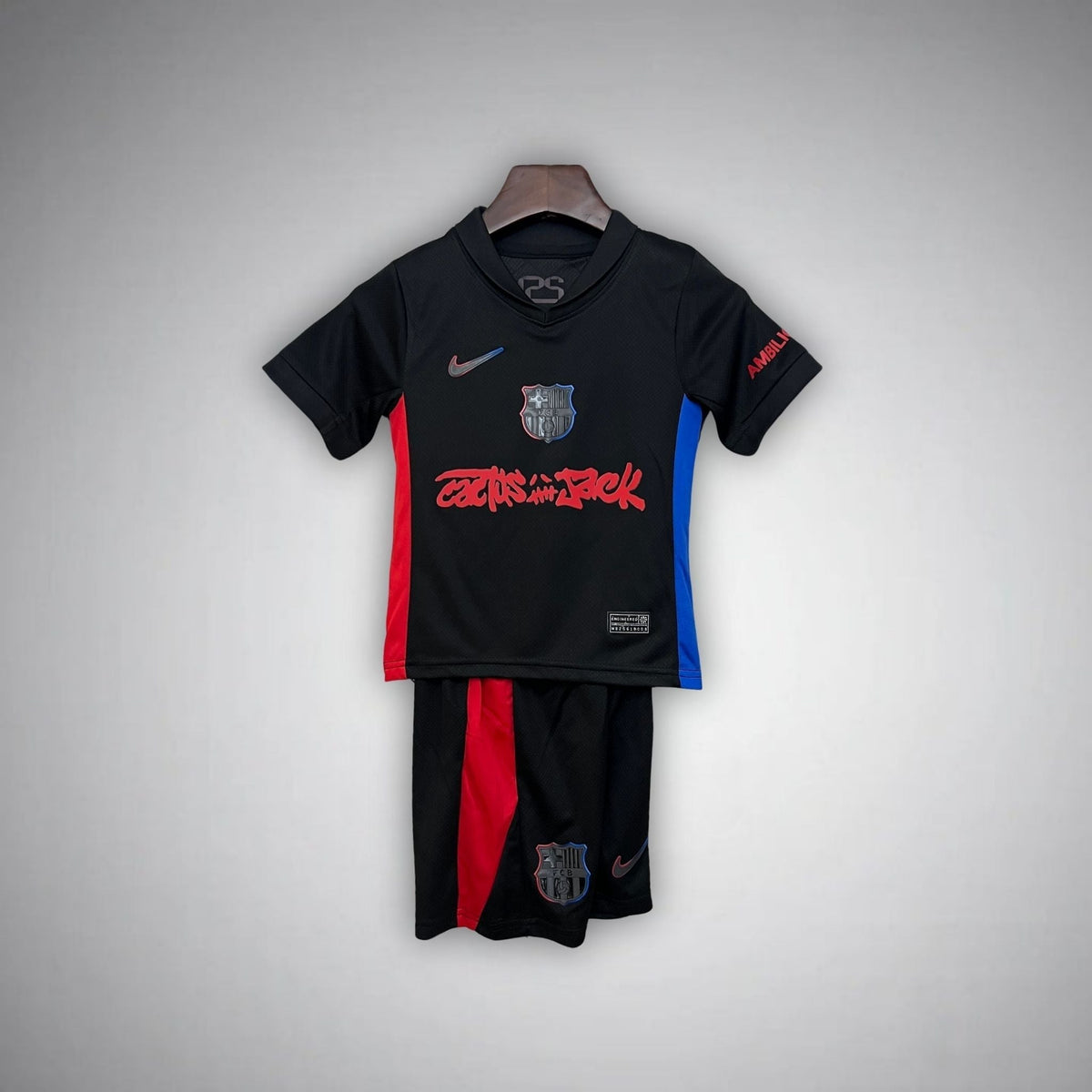 FC Barcelona x Cactus Jack Away Kids Size Kit from FootballPrestige.club - Premium Football Kits