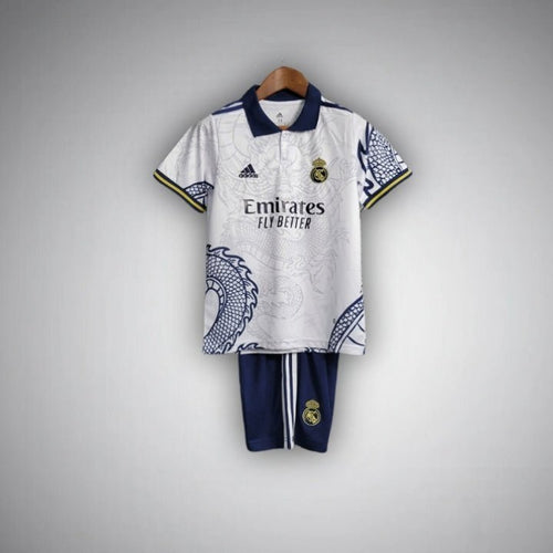Real Madrid Dragon Blanco Premium Kids Size Kit from FootballPrestige.club - Premium Football Kits